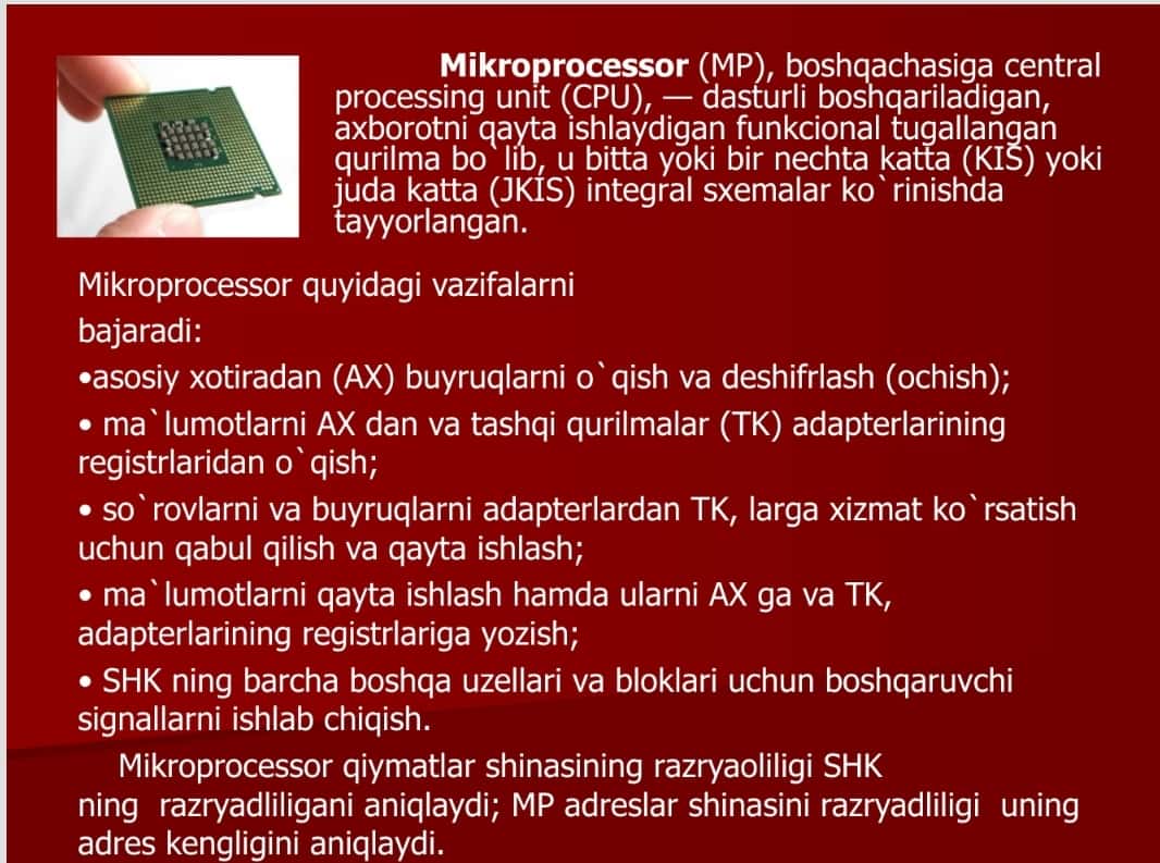 MIKROPROTESSORLAR VA ULARNING TURLARI