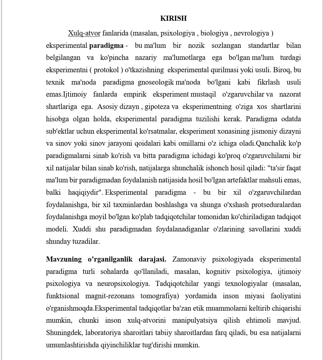 Psixologiyada eksprimental paradigma
