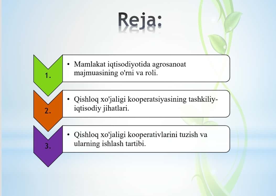 Mamlakat iqtisodiyotining agrar sohasida kooperatsiya