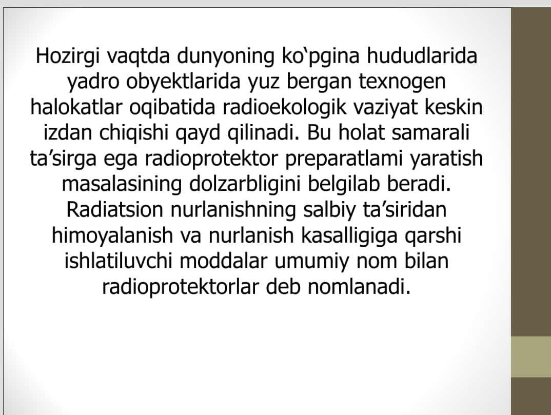RADIOPROTEKTORLARNING TA'SIR MEXANIZMLARI