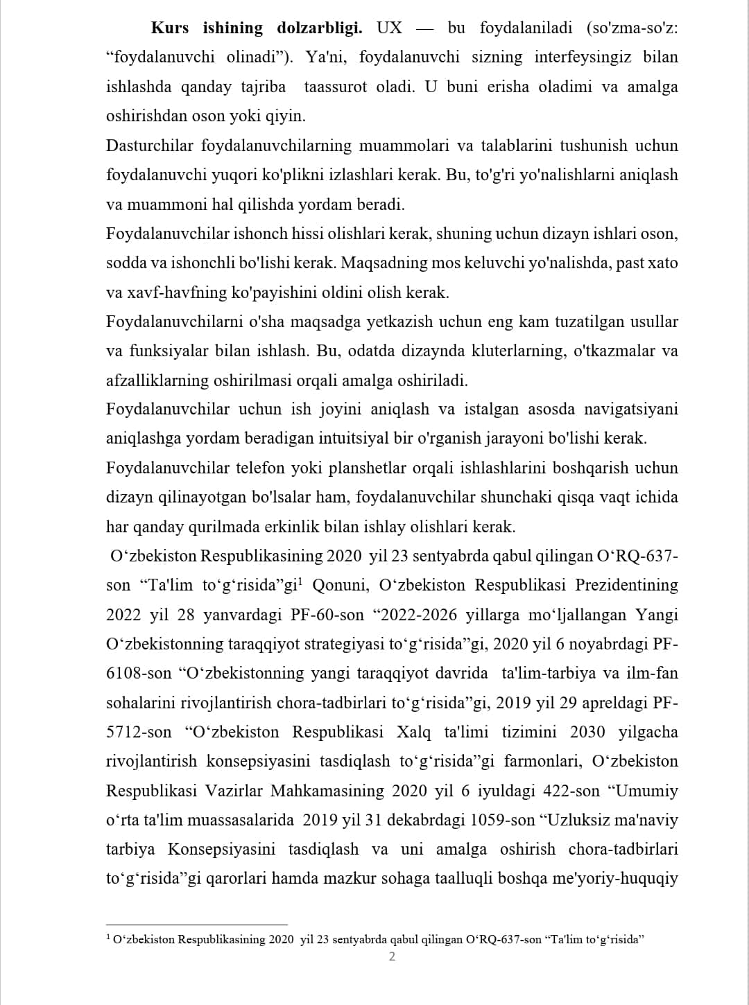 FOYDALANIVCHI TAJRIBASI UX PRINSIPLARI VA ULAR BILAN ISHLASH