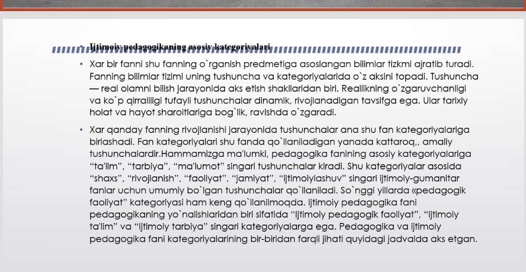 IJTIMOIY PEDAGOGIKA FANINING KATEGORIYALARI VA TAMOYILLARI