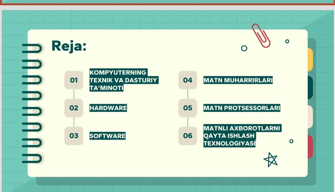 MATNLI AXBOROTLARNI QAYTA ISHLASH TEXNOLOGIYASI
