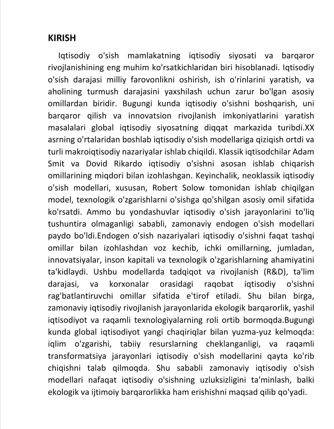 Zamonaviy iqtisodiy o’sish  modellari.