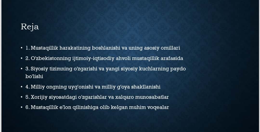 Mustaqillikka erishish arafasida O'zbekistonning ijtimoiy-siyosiy jarayonlari
