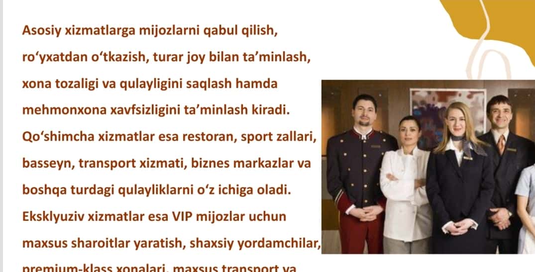 Mehmon xonaga xizmat ko'rsatish tashkilotini tahlil qilish