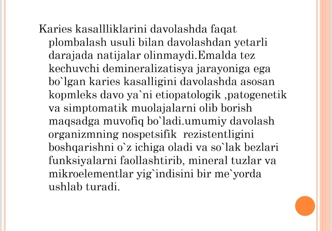 Boshlang’ich (oq dog') va yuza kariyesda endogen va ekzogen davolash usullari