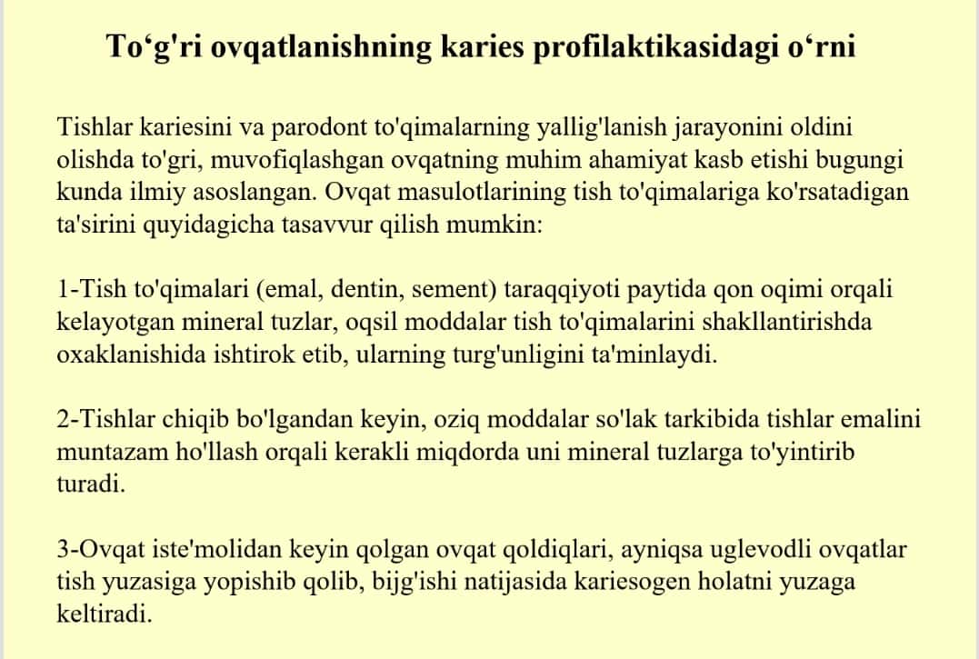 Karies kasalligini profilaktikasi