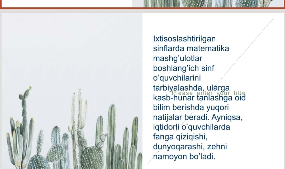 Ixtisoslashtirilgan boshlangich sinflarda matematika õqitish
