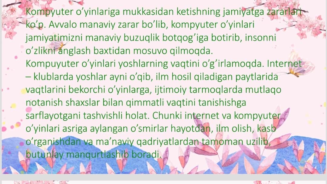 Kamputer o'yinlari -manqurtlik vositasi