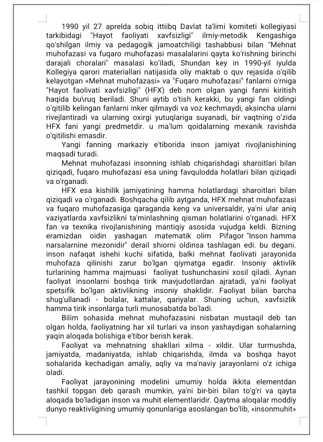 Faoliyalning turli bosqichlarida xavfsizlik shartlarini tahlil qilish