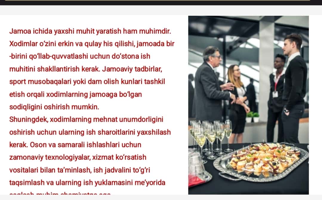 Ovqatlanish korxonalarida servis hizmatlarini optimallashtirish