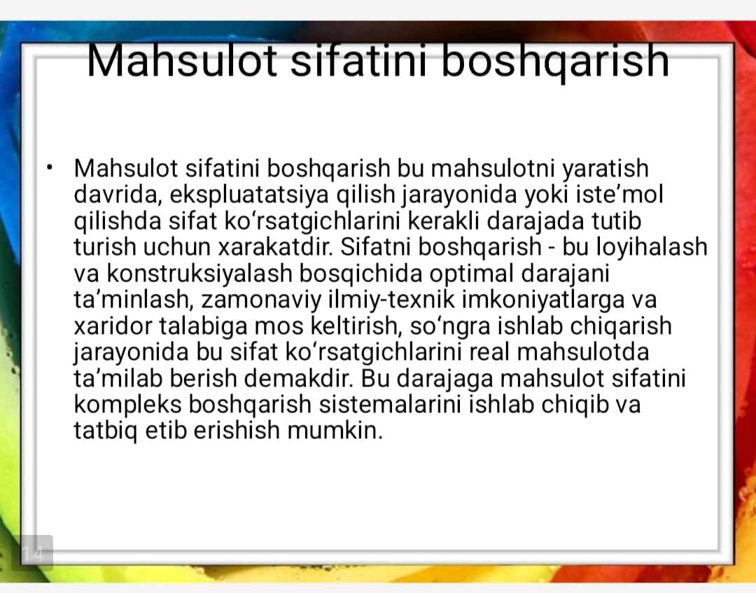 Mahsulot sifati vauni boshqarish