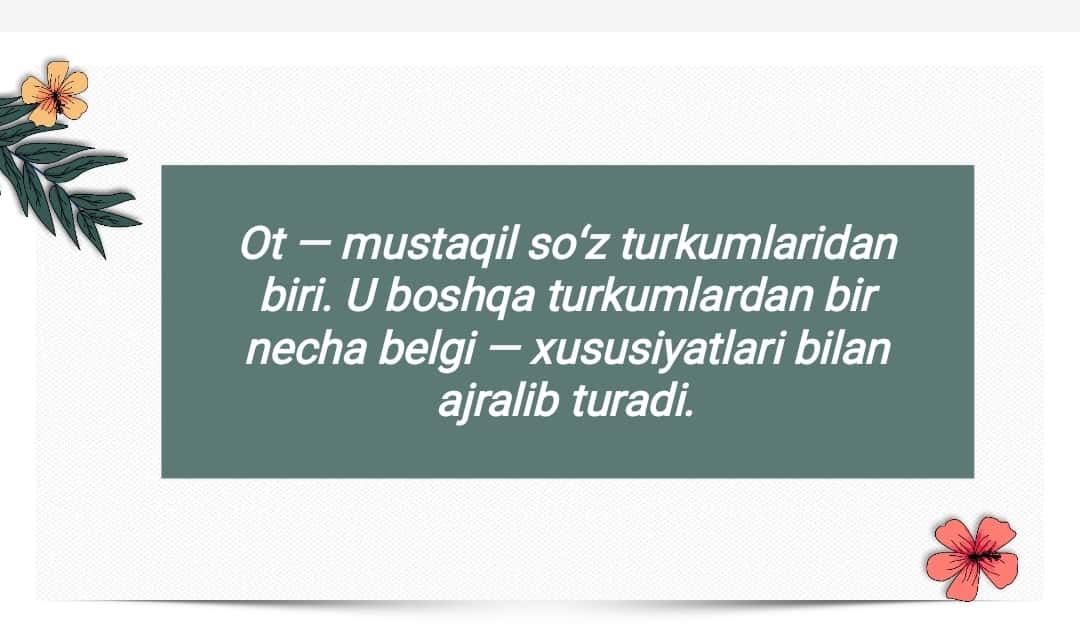 Ot soʻz turkumi va uning grammatik kategoriyalari
