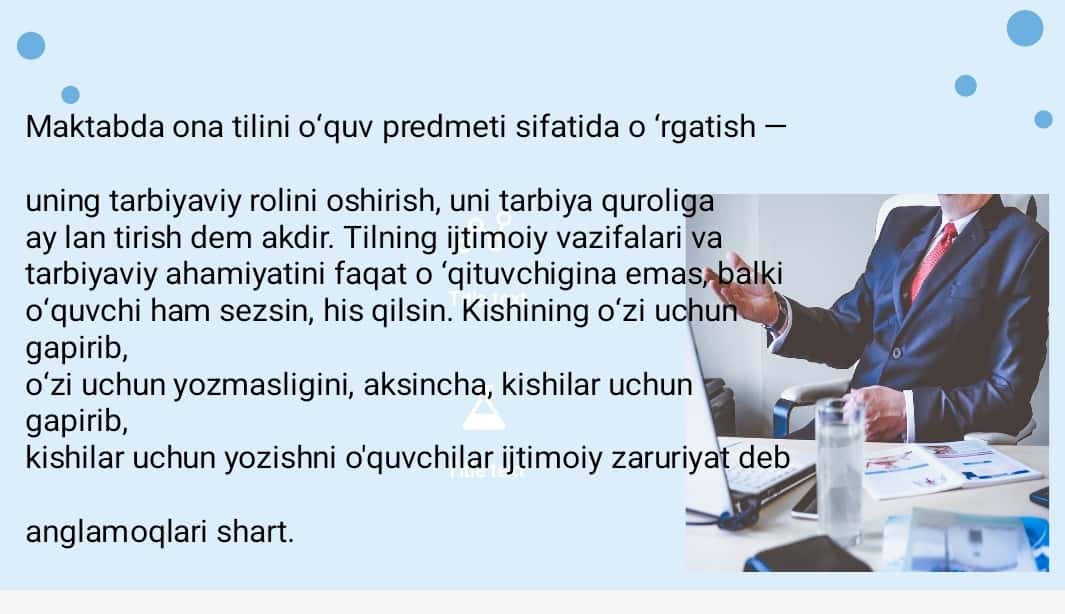 Maktab tizimida Ona tili fanining
tutgan o'rni uni o'qitishning maqsad va
vazifalari