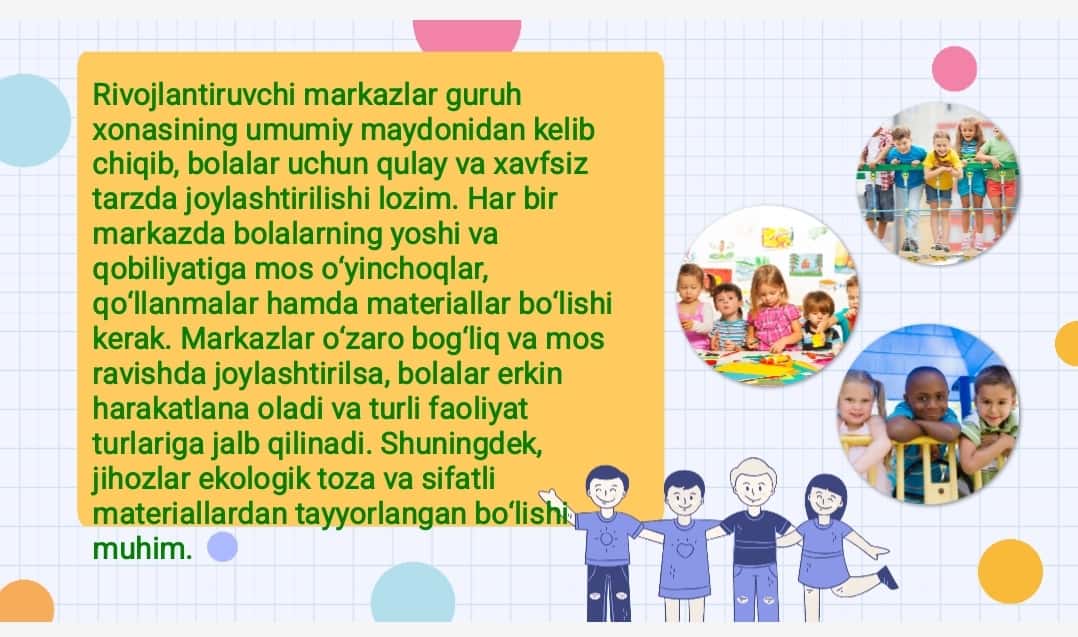 Maktabgacha taʼlim tashkilotlarining guruh xonalarida rivojlantiruvchi markazlarni jihozlash tartibi