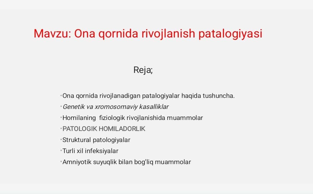 Ona qornida rivojlanish patalogiyasi