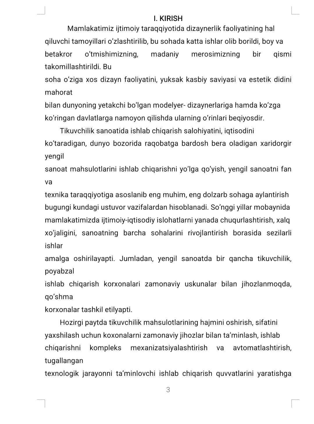 Ayollar jaketining texnologik jarayonlarini loyhalash