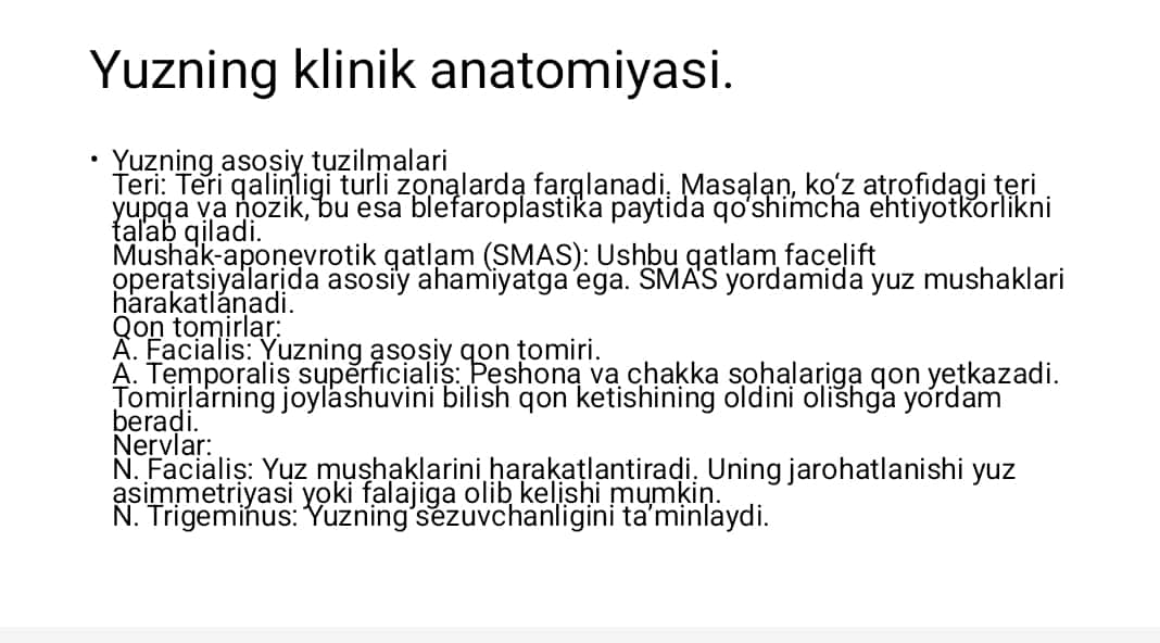 Yuzdagi plastik operatsiyalarning xususiyati