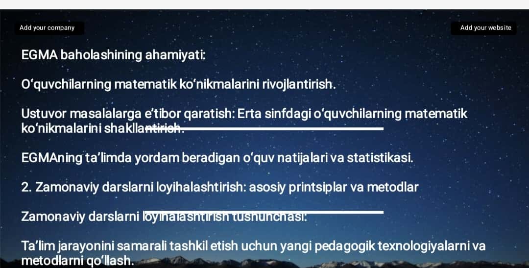 "EGMA xalqaro baholash dasturi asosida zamonaviy darslarni loyihalashtirish"