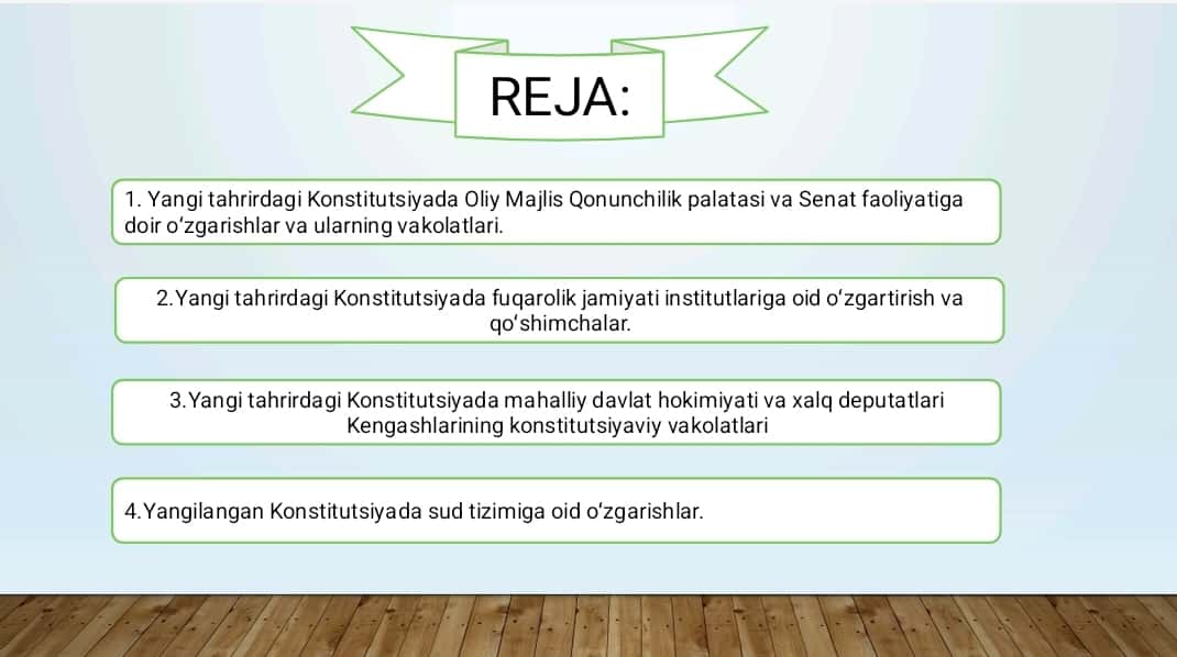 KONSTITUTSIYADA DAVLAT HOKIMIYATI VA BOSHQARUVI TIZIMIGA OID MUHIM DEMOKRATIK O’ZGARISHLAR
