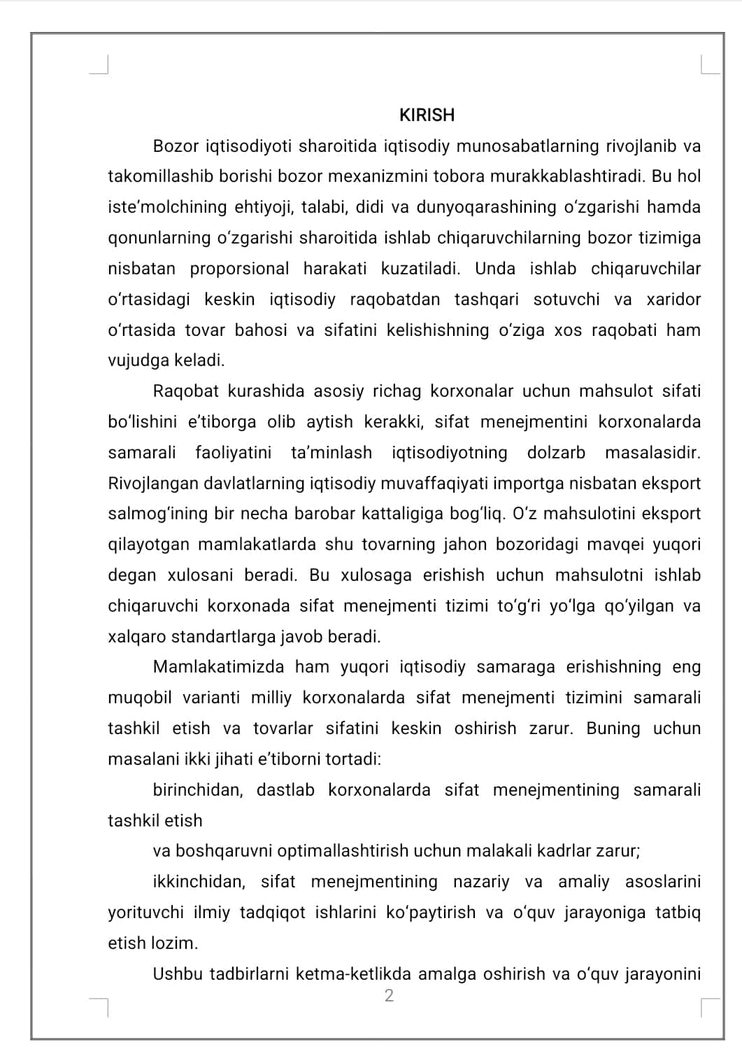 MAHSULOT SIFATINI BOSHQARISH