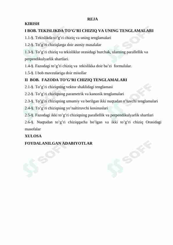 Fazoda to`g`ri chiziqning turli tenglamalari