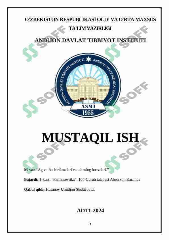 KUMUSH [Ag] va OLTIN [Au] birikmalari va ularning hossalari