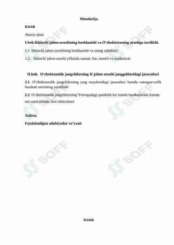 Ikkinchi jahon urushining boshlanishi va O’zbekistonning urushga tortilishi.