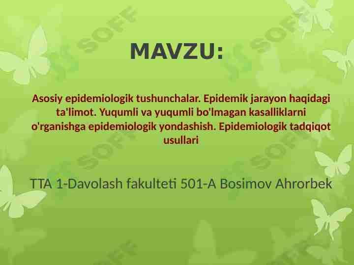 Transmissiv va virusli infeksiyalarning O’zbekiston hududida tarqalganligi