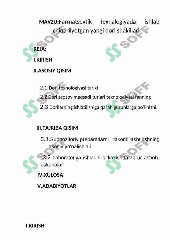 Farmatsevtik texnalogiyada ishlab chiqarilyotgan yangi dori shakillari