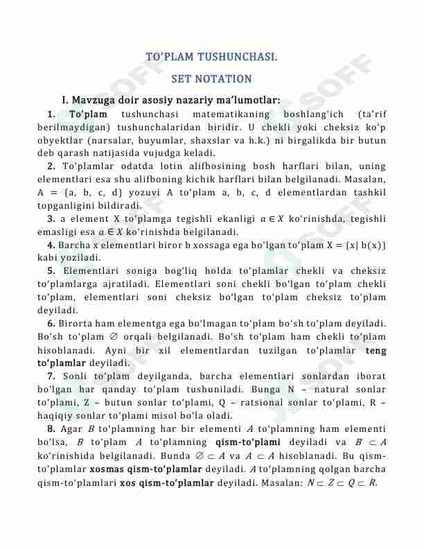 Toplam mavzusiga oid masala va misollar