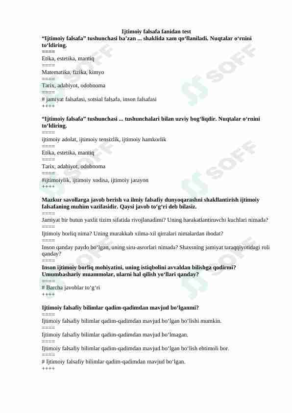 Ijtimoiy falsafadan testlar