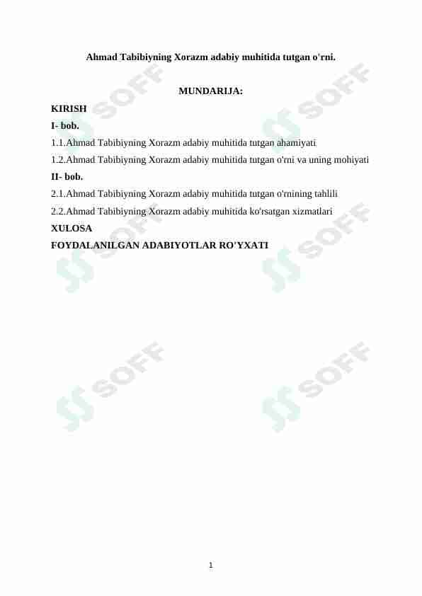 Ahmad Tabibiyning Xorazm adabiy muhitida tutgan o'rni.