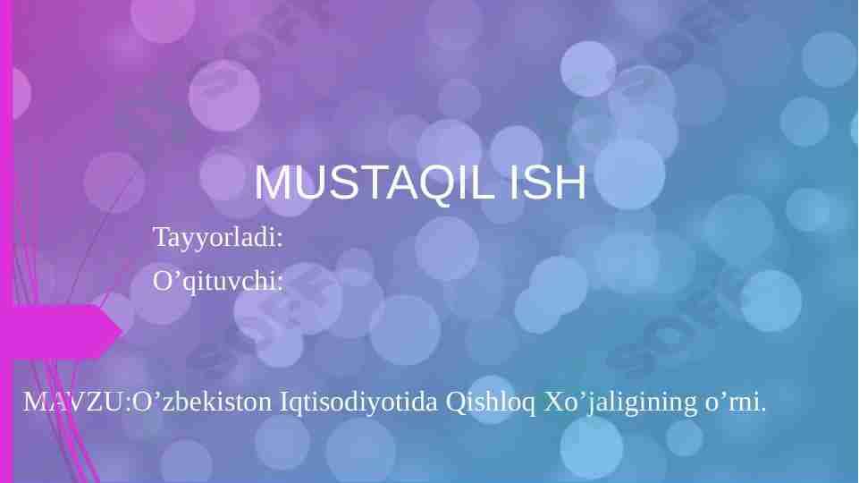 O’zbekiston Iqtisodiyotida Qishloq Xo’jaligining o’rni.