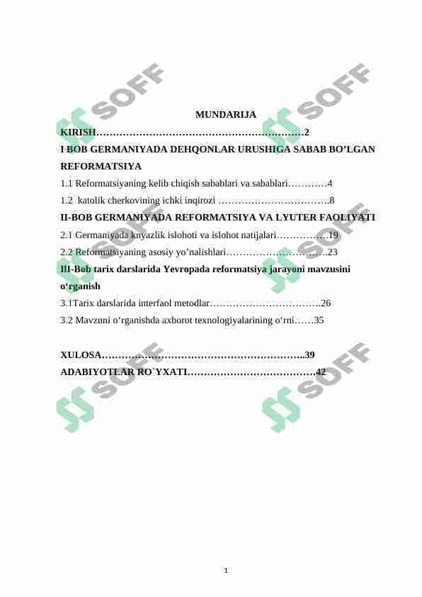 Tarixni o’qitishda reformatsiya mavzusini orgatish