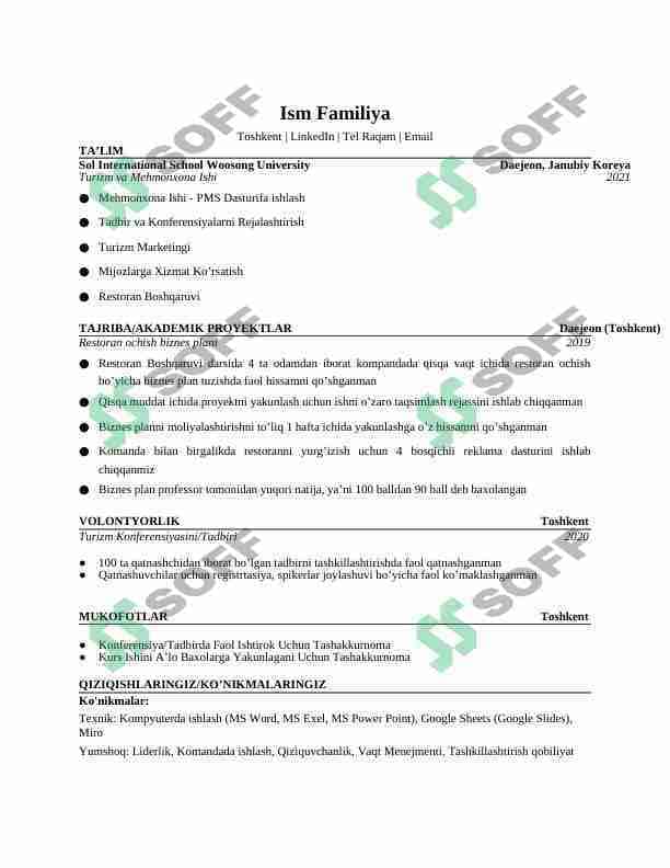 Resume, CV shablon