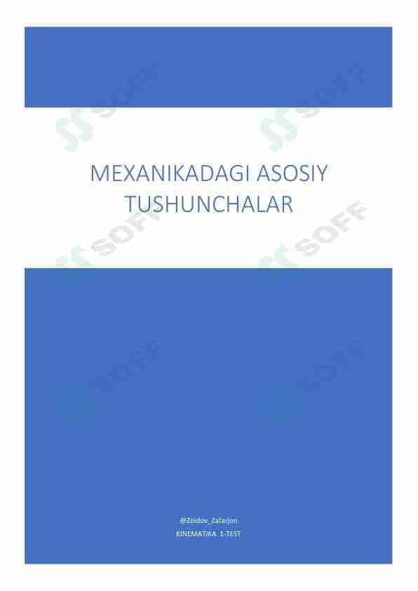 Mexanikadagi asosiy tushunchalar || KINEMATIKA || 1-TEST