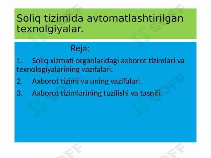 Soliq tizimida avtomatlashtirilgan texnologiyalar