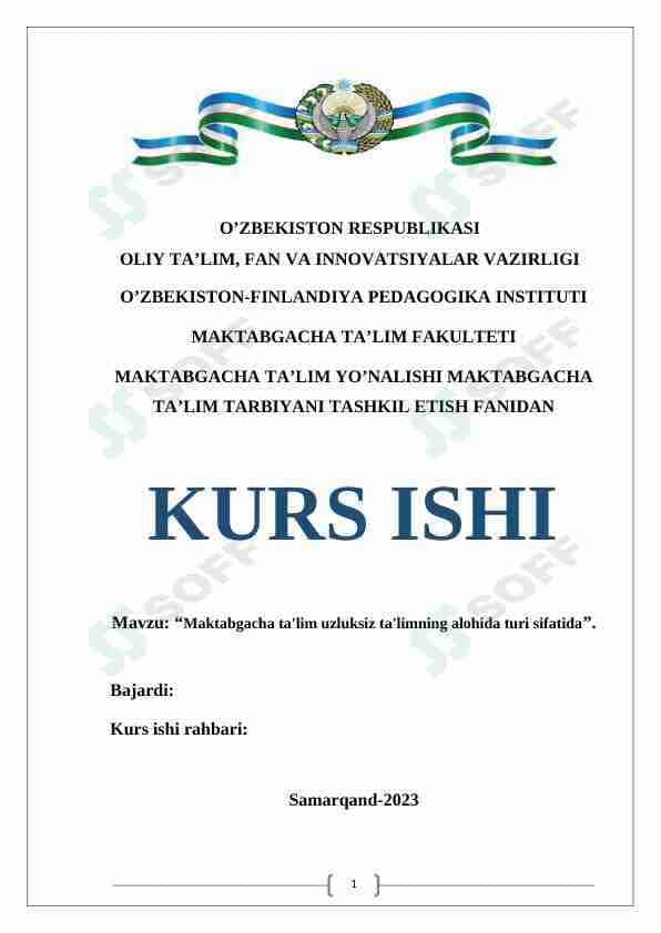 Maktabgacha ta'lim uzluksiz ta'limning alohida turi sifatida