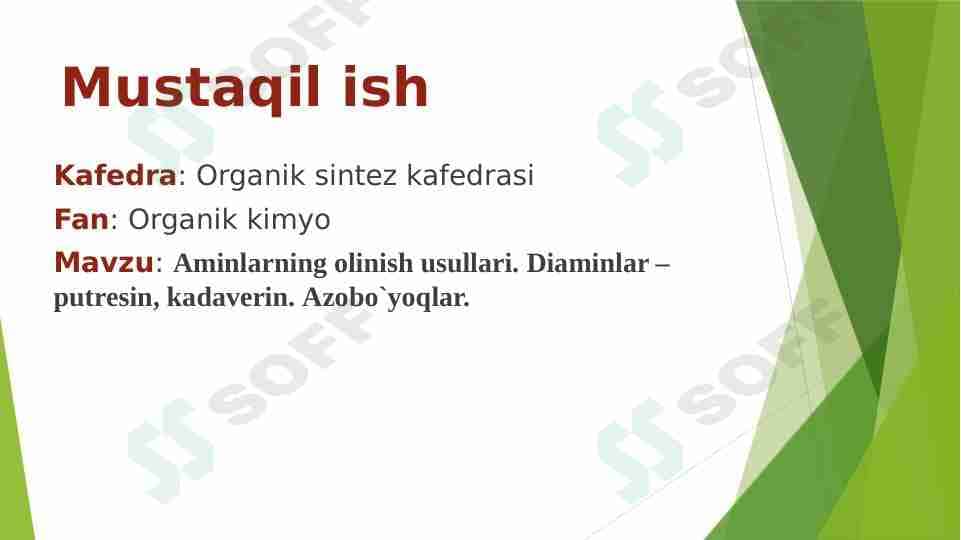 Аminlаrning оlinish usullаri. Diаminlаr – putrеsin, kаdаvеrin. Azobo`yoqlar.