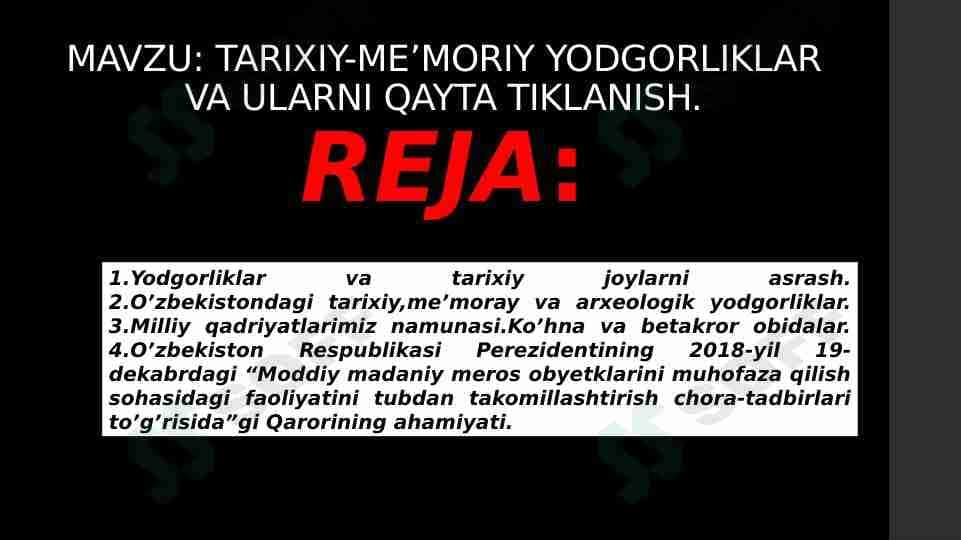 TARIXIY-ME’MORIY YODGORLIKLAR VA ULARNI QAYTA TIKLANISH