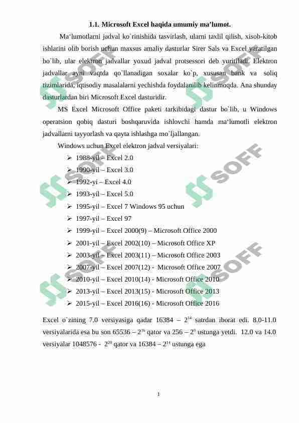 Microsoft Excel haqida ma'lumot