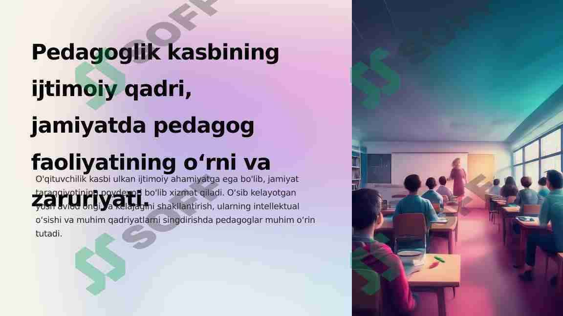 Pedagoglik kasbining ijtimoiy qadri, jamiyatda pedagog faoliyatining o‘rni va zaruriyati.