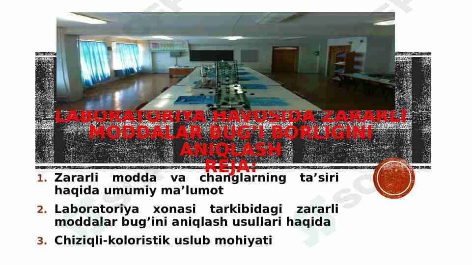 laboratoriya havosida zaharli moddalar bug'i borligini aniqlash