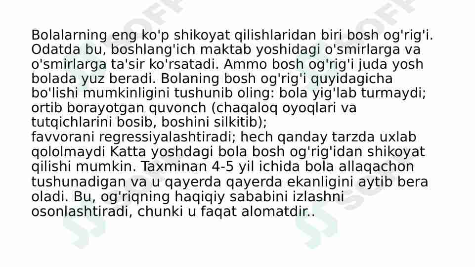Bolalardagi bosh og'rig'i