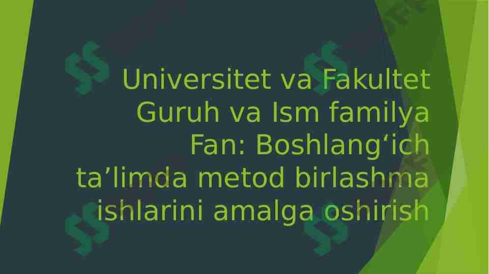 Boshlangʻich taʼlimda metod birlashma ishlarini amalga oshirish