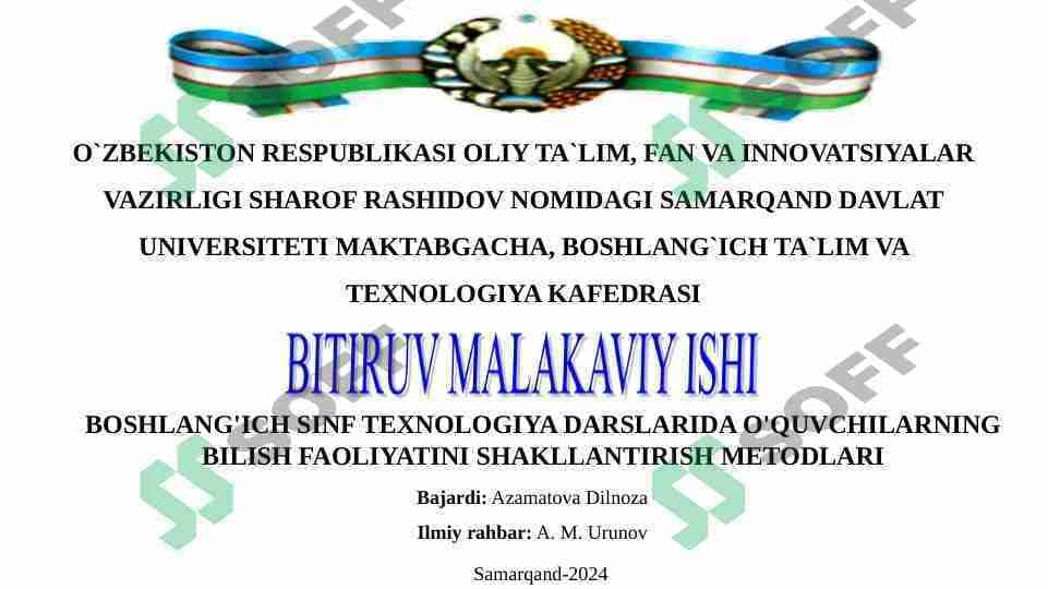 BOSHLANG'ICH SINF TEXNOLOGIYA DARSLARIDA O'QUVCHILARNING BILISH FAOLIYATINI SHAKLLANTIRISH METODLARI