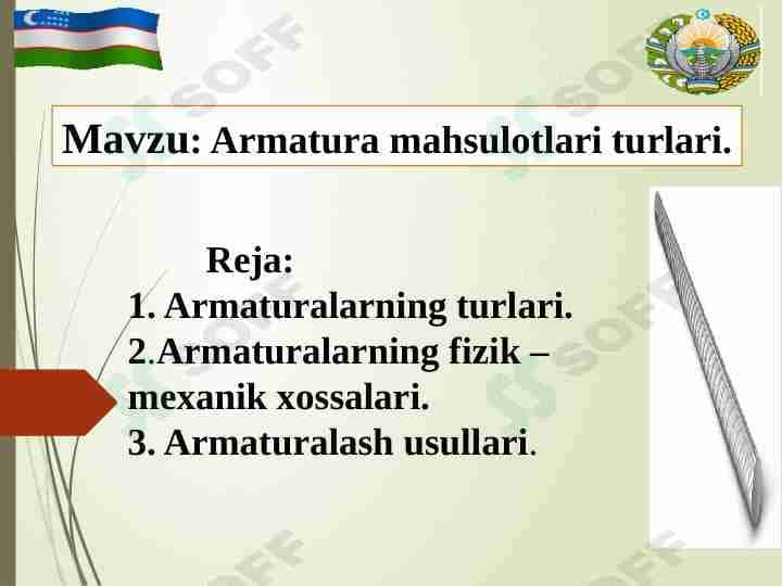 Armatura mahsulotlari turlari