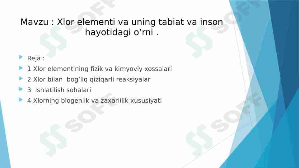 Xlor elementi. Prizintatsiya